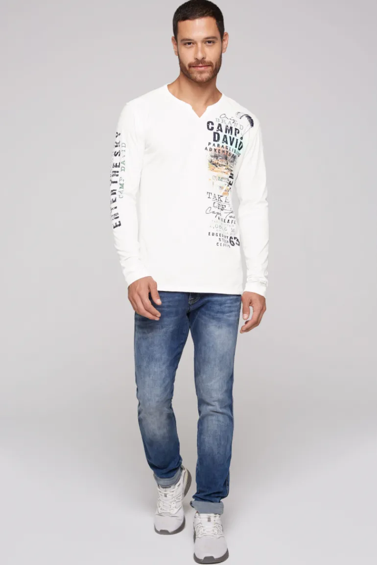 Shop CAMP DAVID & SOCCX Langarmshirt mit Twill-Patches und Artworks ivory