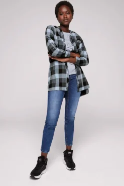 Best CAMP DAVID & SOCCX Lange Karobluse aus Flanell cozy blue cozyblue