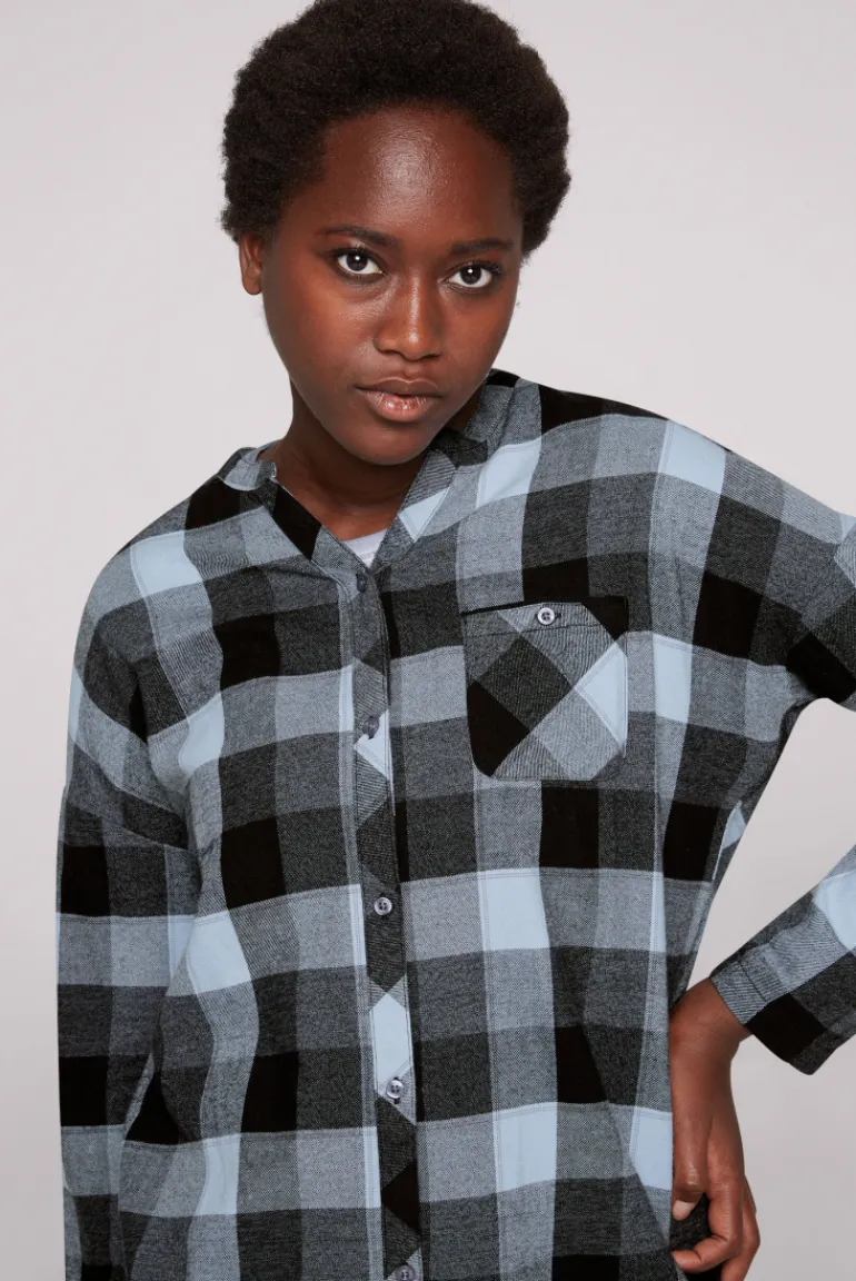 Best CAMP DAVID & SOCCX Lange Karobluse aus Flanell cozy blue cozyblue