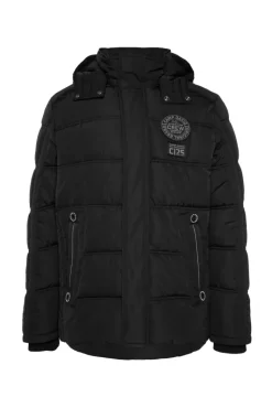 Cheap CAMP DAVID & SOCCX Lange Steppjacke mit Kapuze und Rücken-Artwork black