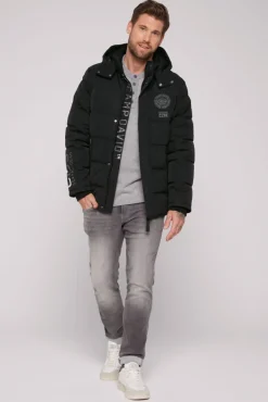 Cheap CAMP DAVID & SOCCX Lange Steppjacke mit Kapuze und Rücken-Artwork black