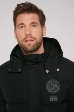 Cheap CAMP DAVID & SOCCX Lange Steppjacke mit Kapuze und Rücken-Artwork black