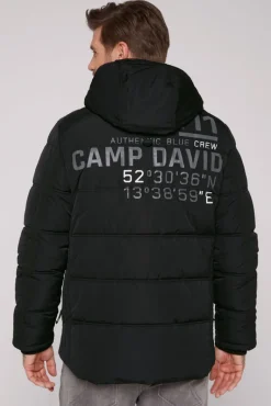 Cheap CAMP DAVID & SOCCX Lange Steppjacke mit Kapuze und Rücken-Artwork black