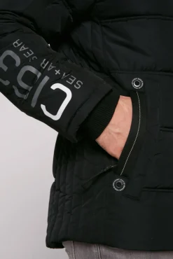 Cheap CAMP DAVID & SOCCX Lange Steppjacke mit Kapuze und Rücken-Artwork black