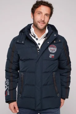 Cheap CAMP DAVID & SOCCX Lange Steppjacke mit Kapuze und Rücken-Artwork blue navy bluenavy