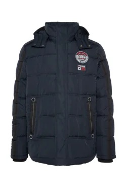 Cheap CAMP DAVID & SOCCX Lange Steppjacke mit Kapuze und Rücken-Artwork blue navy bluenavy