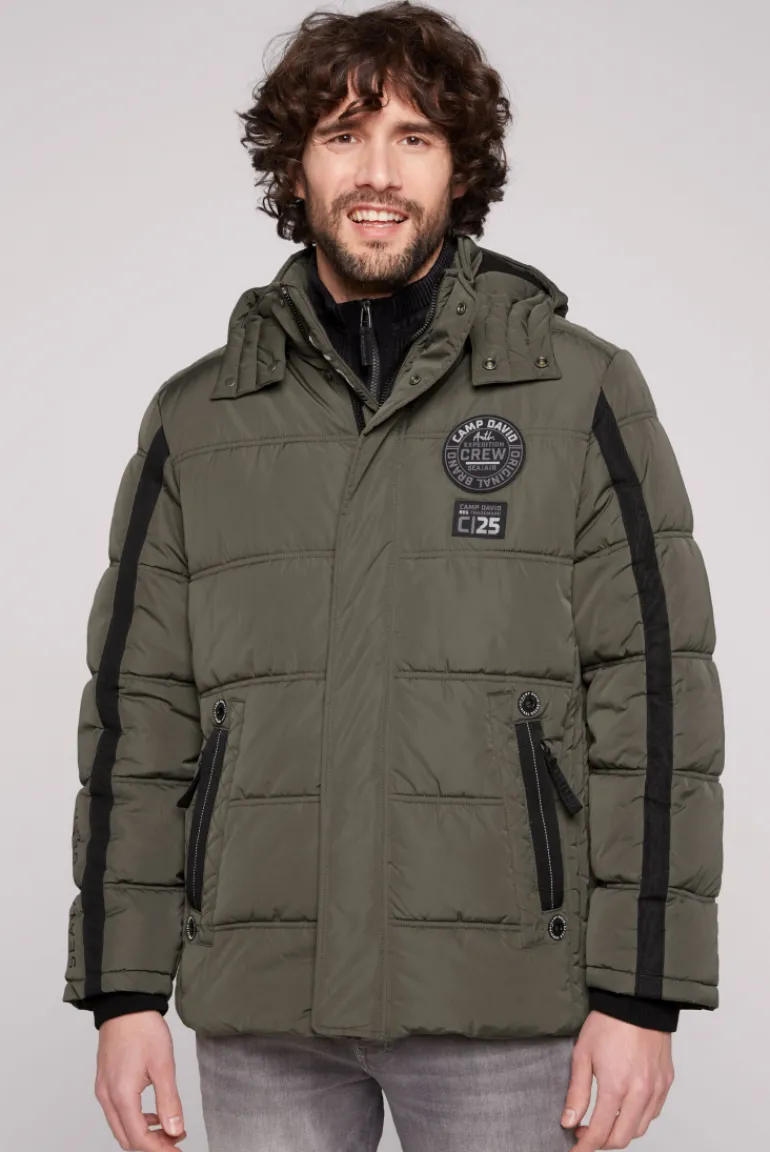 Cheap CAMP DAVID & SOCCX Lange Steppjacke mit Kapuze und Rücken-Artwork medium khaki mediumkhaki