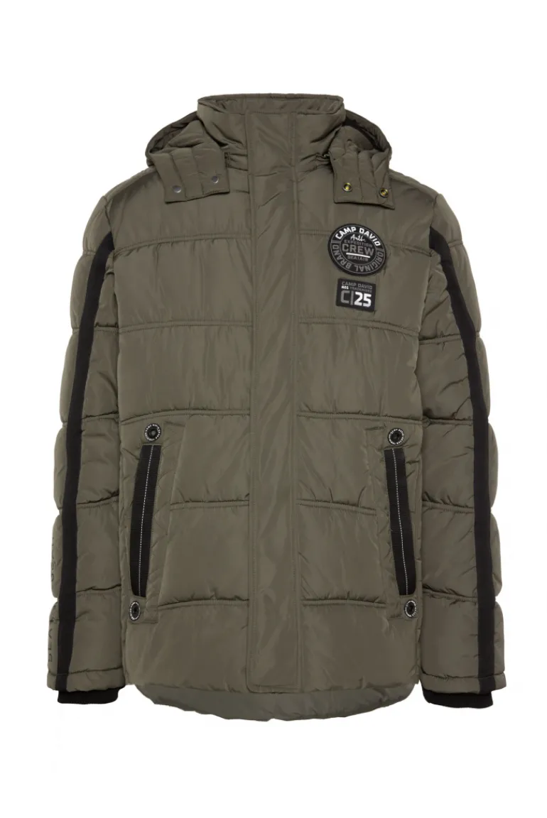 Cheap CAMP DAVID & SOCCX Lange Steppjacke mit Kapuze und Rücken-Artwork medium khaki mediumkhaki