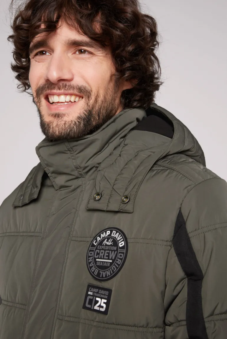 Cheap CAMP DAVID & SOCCX Lange Steppjacke mit Kapuze und Rücken-Artwork medium khaki mediumkhaki