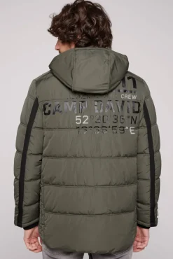 Cheap CAMP DAVID & SOCCX Lange Steppjacke mit Kapuze und Rücken-Artwork medium khaki mediumkhaki