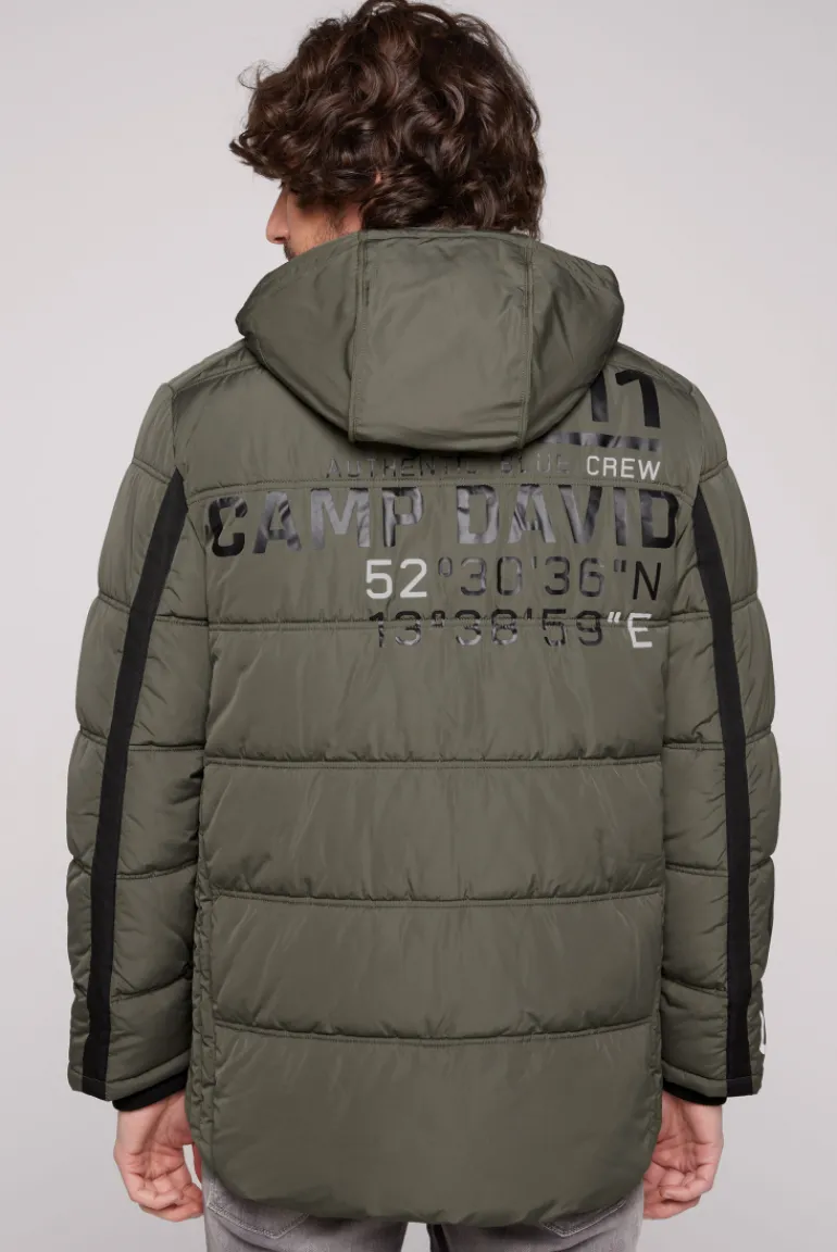 Cheap CAMP DAVID & SOCCX Lange Steppjacke mit Kapuze und Rücken-Artwork medium khaki mediumkhaki