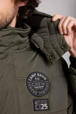 Cheap CAMP DAVID & SOCCX Lange Steppjacke mit Kapuze und Rücken-Artwork medium khaki mediumkhaki