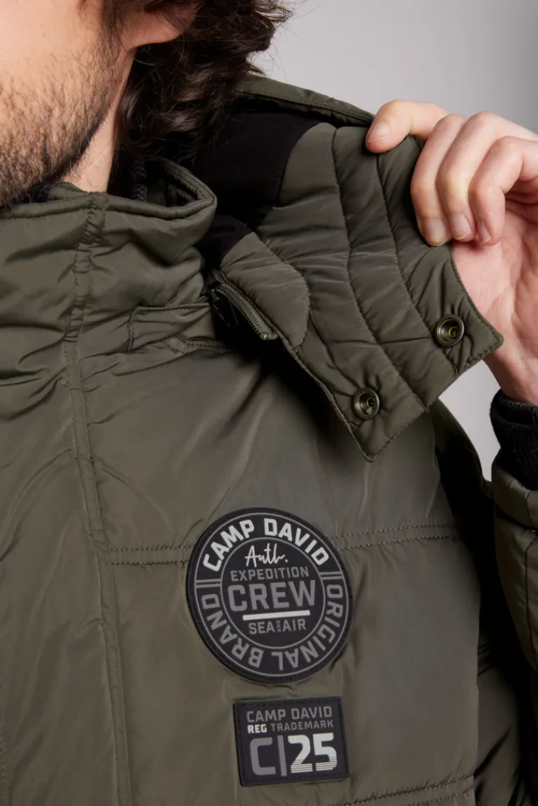 Cheap CAMP DAVID & SOCCX Lange Steppjacke mit Kapuze und Rücken-Artwork medium khaki mediumkhaki
