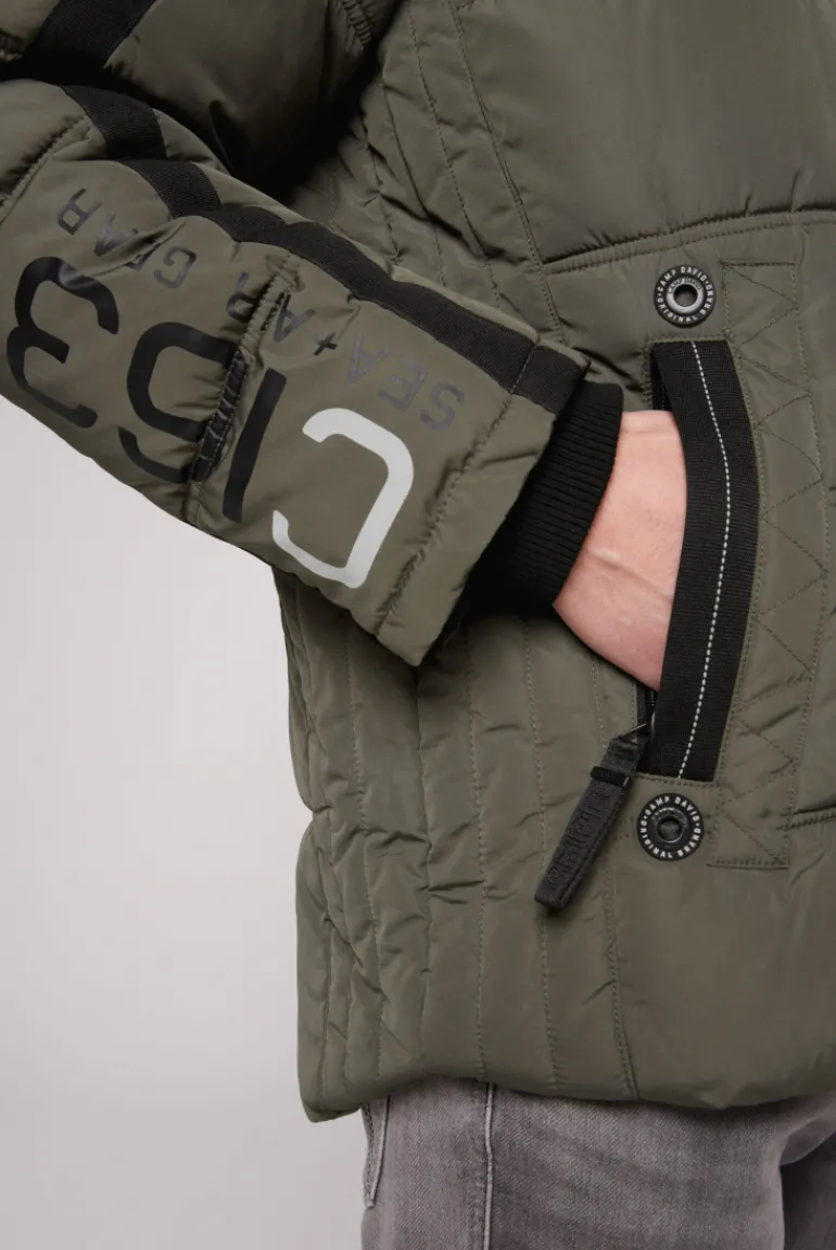 Cheap CAMP DAVID & SOCCX Lange Steppjacke mit Kapuze und Rücken-Artwork medium khaki mediumkhaki