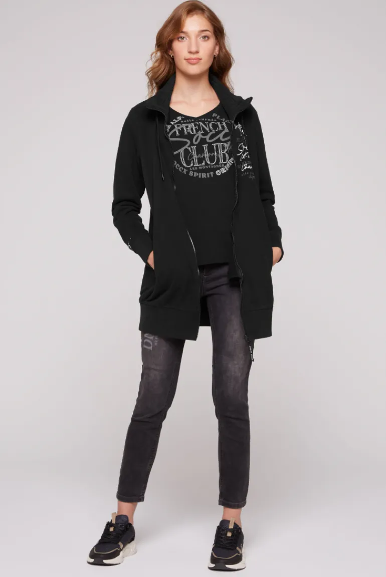 Cheap CAMP DAVID & SOCCX Lange Sweatjacke mit hohem Kragen black