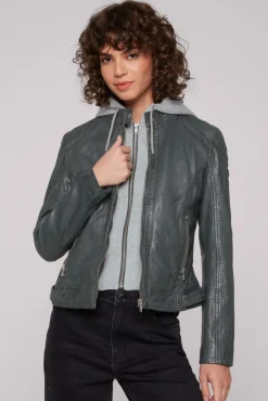 Store CAMP DAVID & SOCCX Lederjacke im Biker-Stil mit Kapuzeneinsatz dark green darkgreen