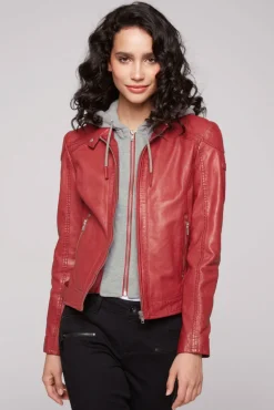 Shop CAMP DAVID & SOCCX Lederjacke im Biker-Stil mit Kapuzeneinsatz red