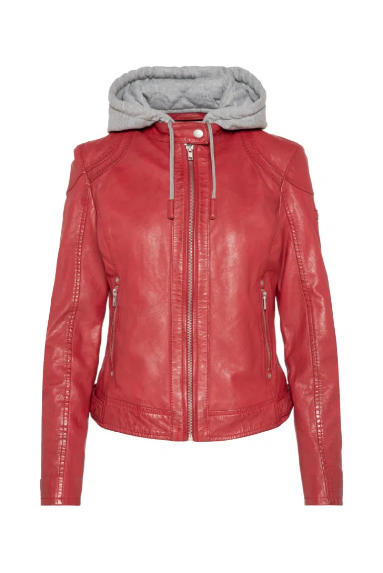 Shop CAMP DAVID & SOCCX Lederjacke im Biker-Stil mit Kapuzeneinsatz red