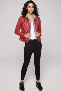 Shop CAMP DAVID & SOCCX Lederjacke im Biker-Stil mit Kapuzeneinsatz red