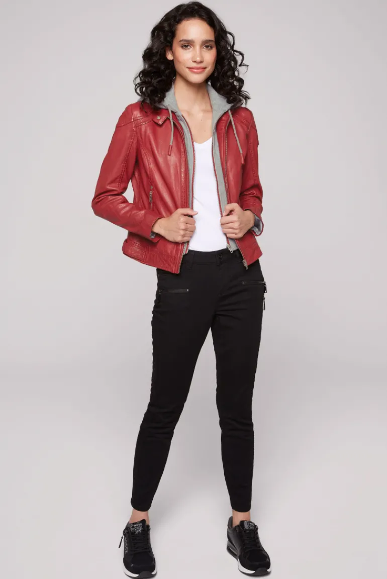 Shop CAMP DAVID & SOCCX Lederjacke im Biker-Stil mit Kapuzeneinsatz red