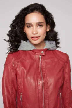 Shop CAMP DAVID & SOCCX Lederjacke im Biker-Stil mit Kapuzeneinsatz red