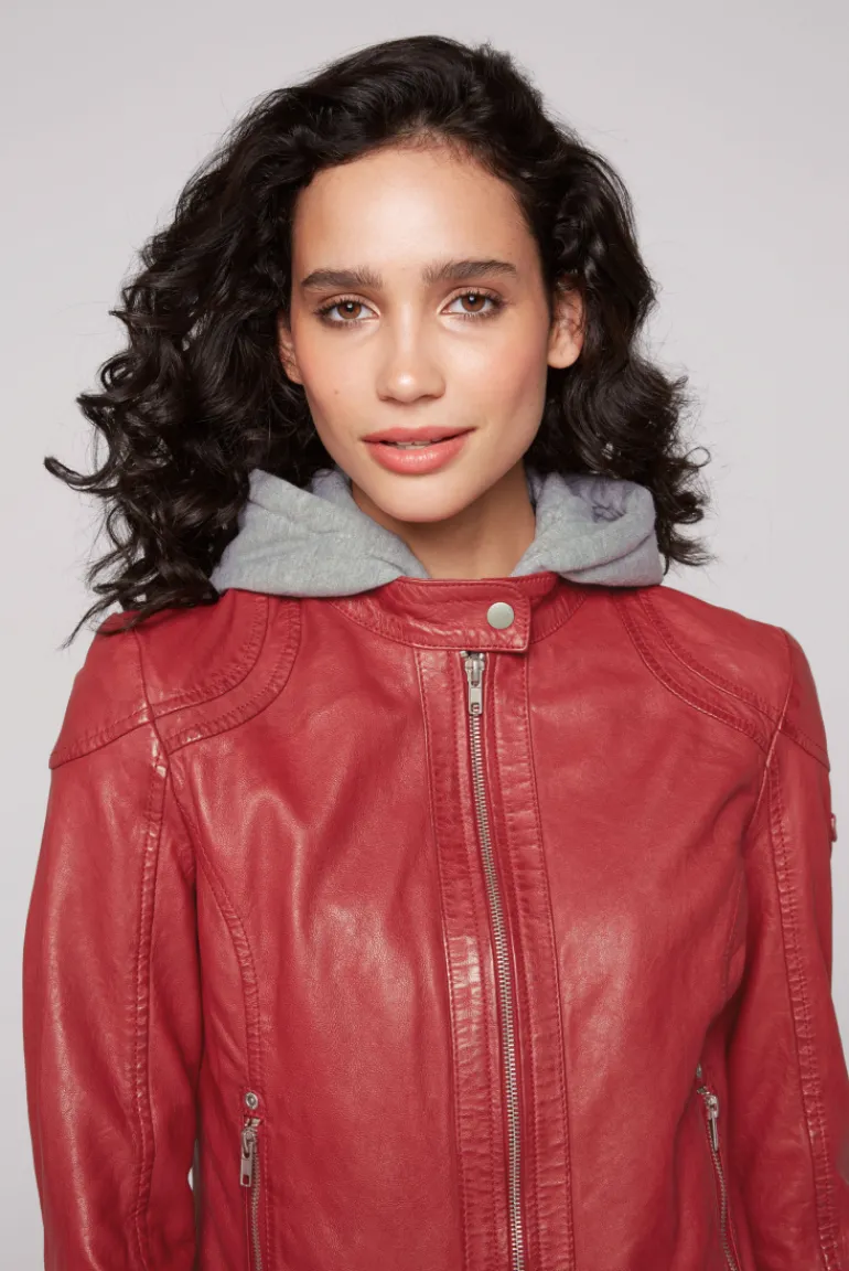 Shop CAMP DAVID & SOCCX Lederjacke im Biker-Stil mit Kapuzeneinsatz red