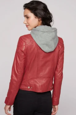 Shop CAMP DAVID & SOCCX Lederjacke im Biker-Stil mit Kapuzeneinsatz red