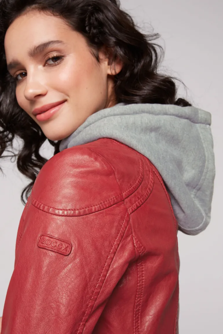 Shop CAMP DAVID & SOCCX Lederjacke im Biker-Stil mit Kapuzeneinsatz red
