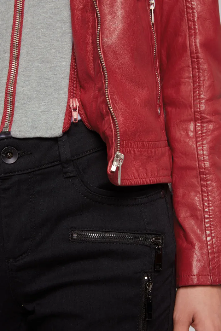 Shop CAMP DAVID & SOCCX Lederjacke im Biker-Stil mit Kapuzeneinsatz red