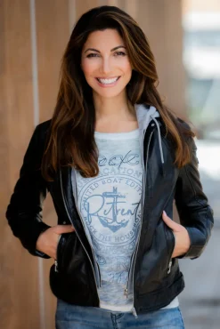 Cheap CAMP DAVID & SOCCX Lederjacke im Biker-Stil mit Kapuzeneinsatz black