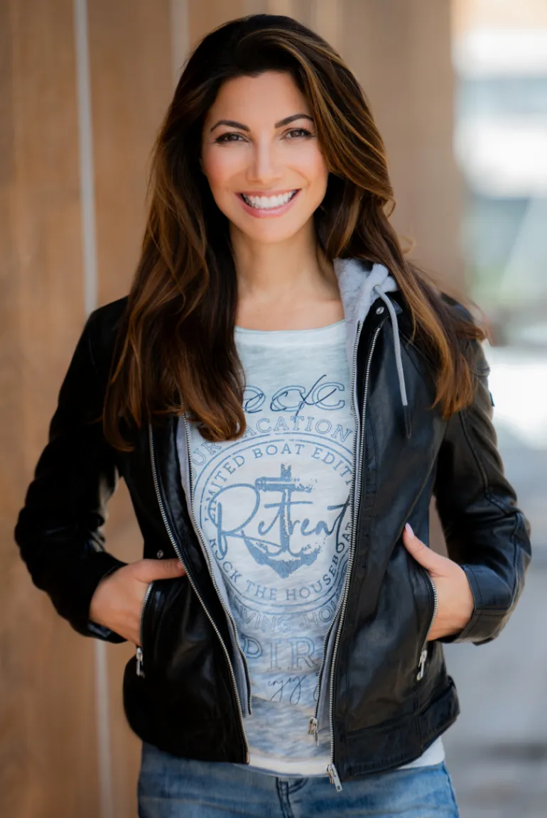 Cheap CAMP DAVID & SOCCX Lederjacke im Biker-Stil mit Kapuzeneinsatz black