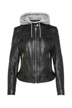 Cheap CAMP DAVID & SOCCX Lederjacke im Biker-Stil mit Kapuzeneinsatz black