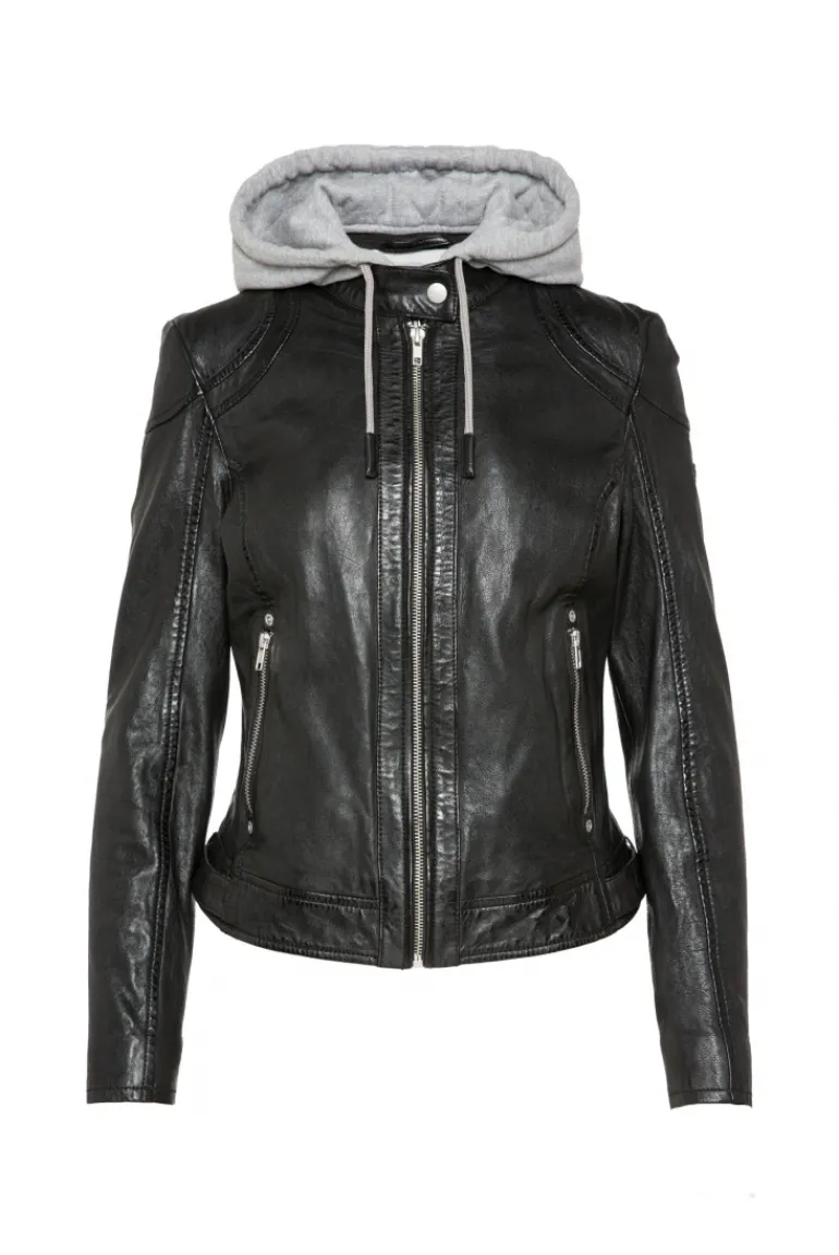 Cheap CAMP DAVID & SOCCX Lederjacke im Biker-Stil mit Kapuzeneinsatz black