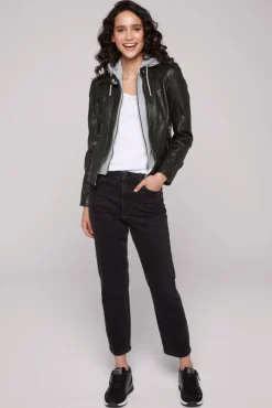 Cheap CAMP DAVID & SOCCX Lederjacke im Biker-Stil mit Kapuzeneinsatz black