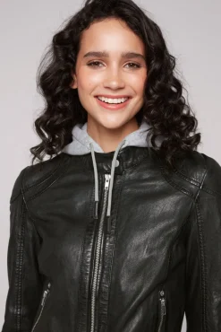 Cheap CAMP DAVID & SOCCX Lederjacke im Biker-Stil mit Kapuzeneinsatz black