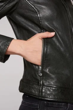 Cheap CAMP DAVID & SOCCX Lederjacke im Biker-Stil mit Kapuzeneinsatz black