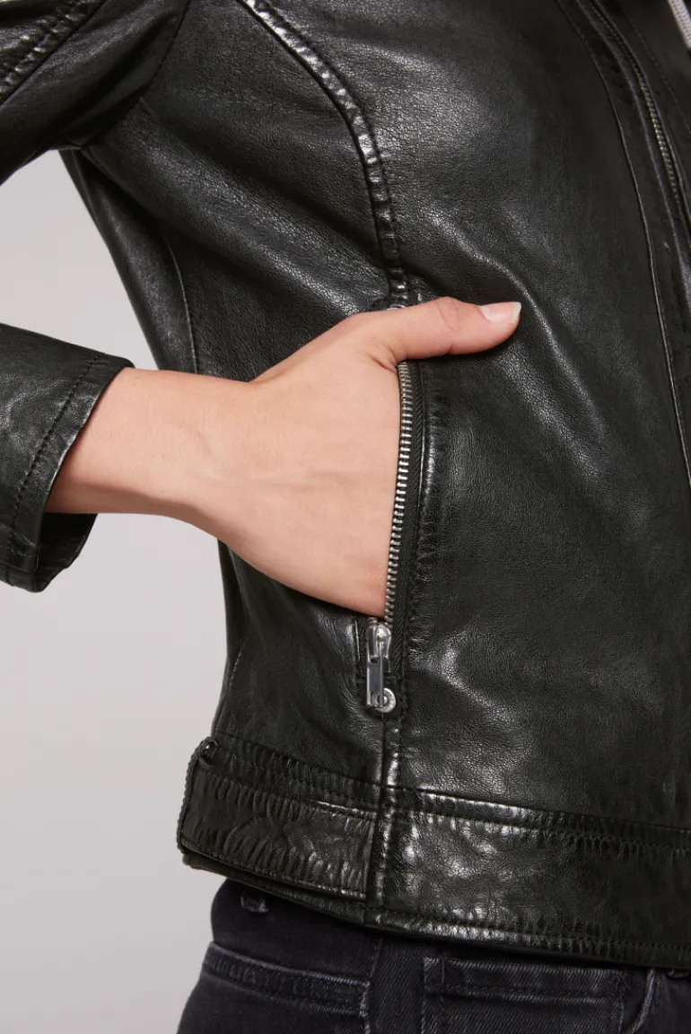 Cheap CAMP DAVID & SOCCX Lederjacke im Biker-Stil mit Kapuzeneinsatz black