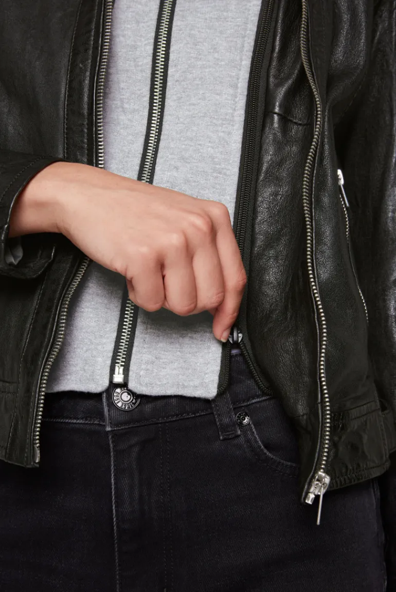 Cheap CAMP DAVID & SOCCX Lederjacke im Biker-Stil mit Kapuzeneinsatz black