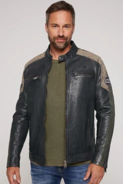 Clearance CAMP DAVID & SOCCX Lederjacke im Racing-Stil mit Patches navy