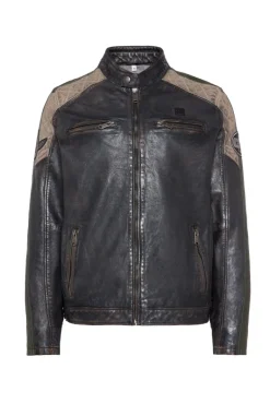 Clearance CAMP DAVID & SOCCX Lederjacke im Racing-Stil mit Patches navy