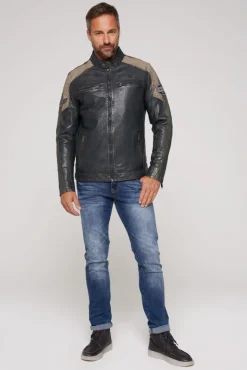 Clearance CAMP DAVID & SOCCX Lederjacke im Racing-Stil mit Patches navy