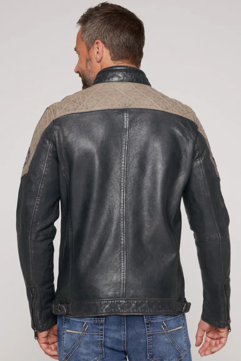Clearance CAMP DAVID & SOCCX Lederjacke im Racing-Stil mit Patches navy