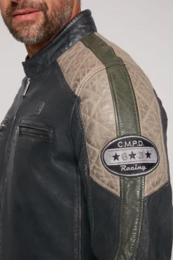 Clearance CAMP DAVID & SOCCX Lederjacke im Racing-Stil mit Patches navy