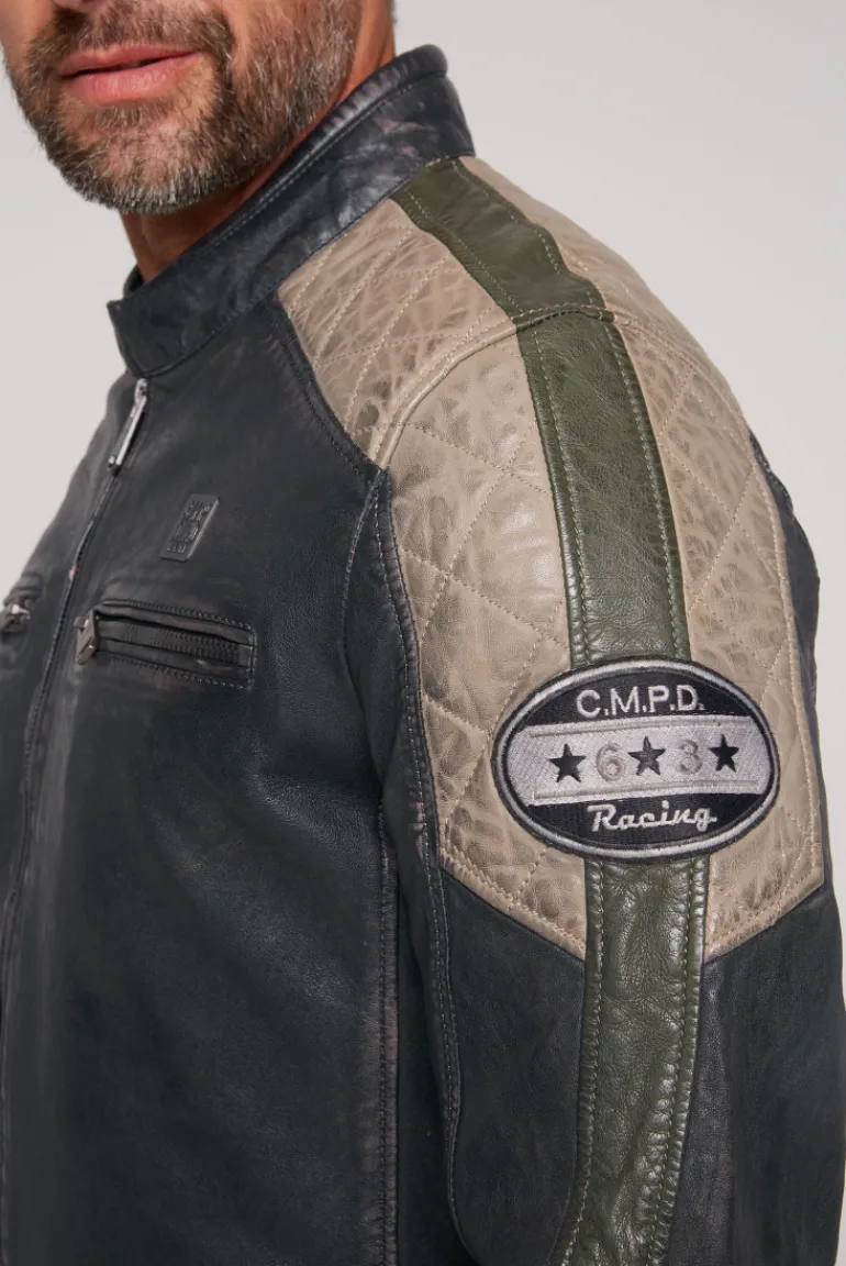 Clearance CAMP DAVID & SOCCX Lederjacke im Racing-Stil mit Patches navy