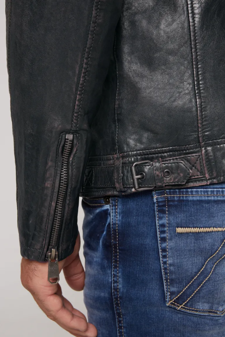 Clearance CAMP DAVID & SOCCX Lederjacke im Racing-Stil mit Patches navy