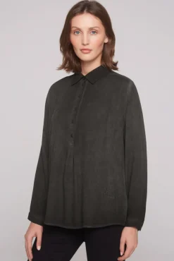 Discount CAMP DAVID & SOCCX Longbluse Oil Dyed mit Logo aus Schmucksteinen black