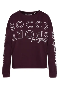 Sale CAMP DAVID & SOCCX Longsleeve mit Logo Prints und verstellbaren Elastiksaum deep plum deepplum