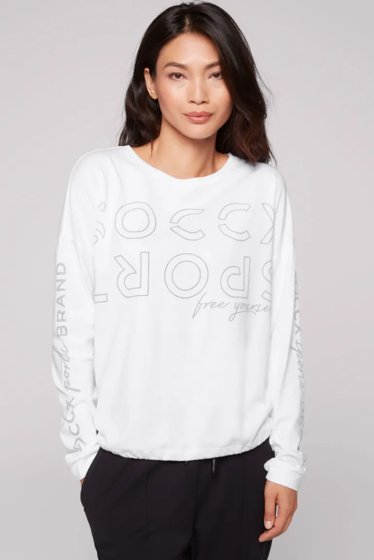 Clearance CAMP DAVID & SOCCX Longsleeve mit Logo Prints und verstellbaren Elastiksaum opticwhite