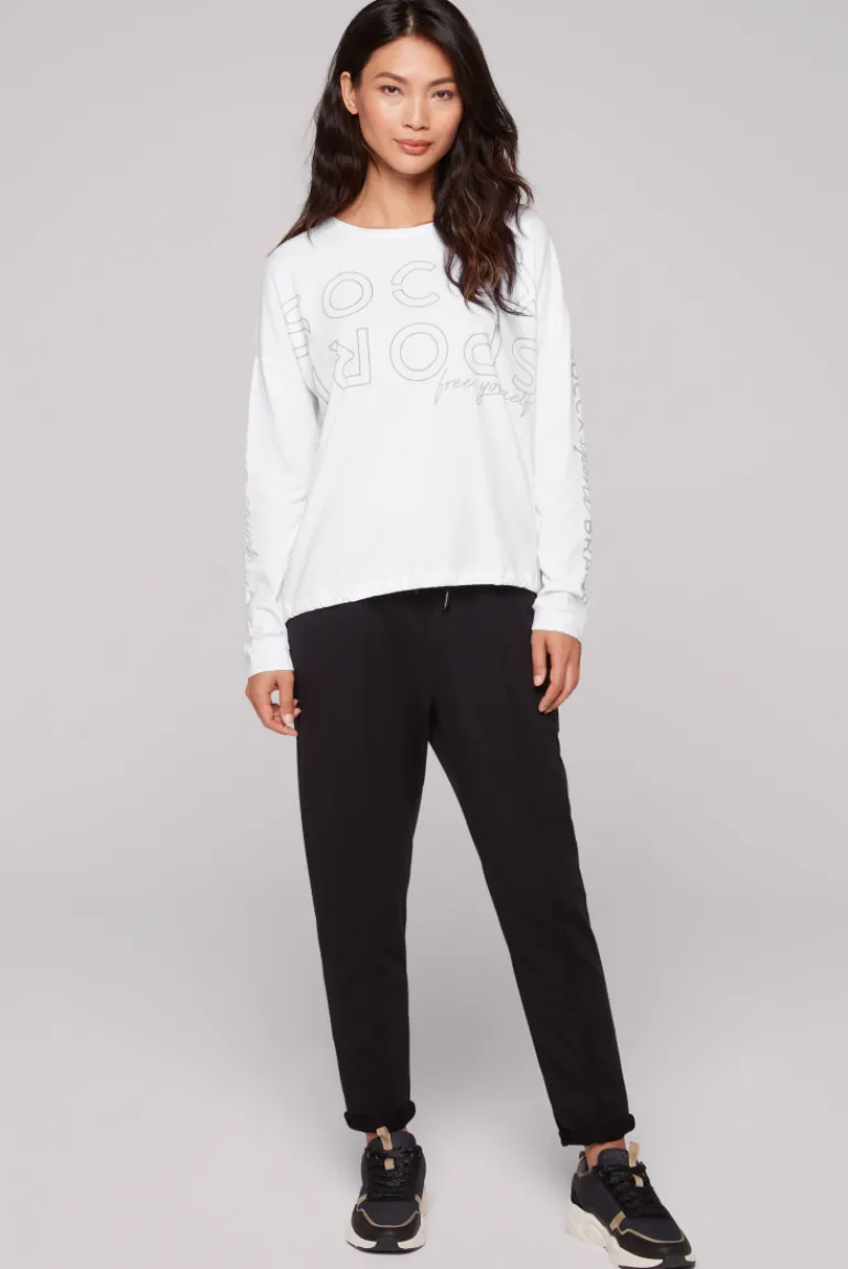 Clearance CAMP DAVID & SOCCX Longsleeve mit Logo Prints und verstellbaren Elastiksaum opticwhite