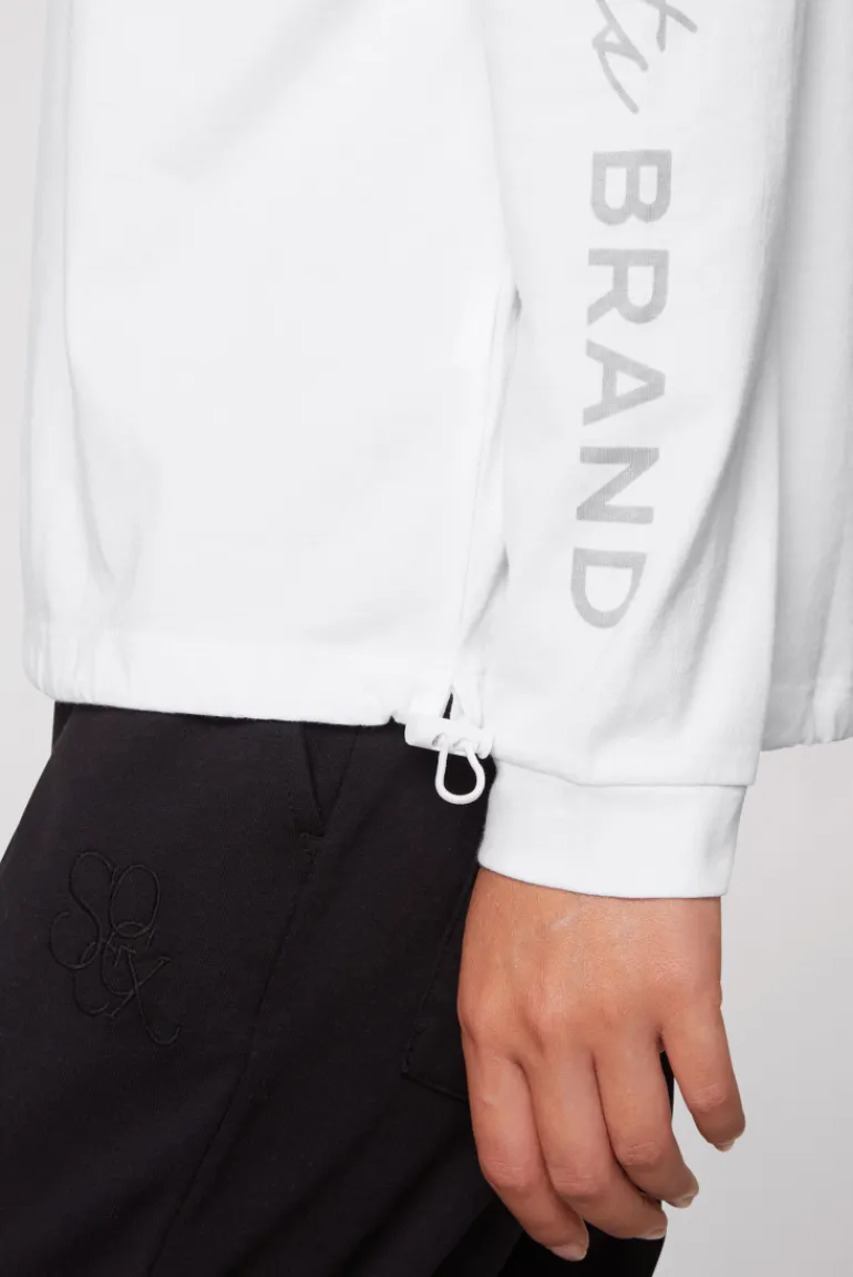 Clearance CAMP DAVID & SOCCX Longsleeve mit Logo Prints und verstellbaren Elastiksaum opticwhite